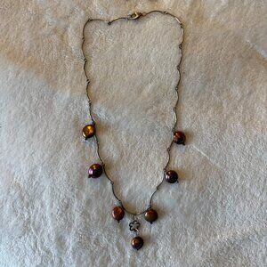 Silver & Brown Pearl Necklace & Earring Set - REAL STERLING SILVER